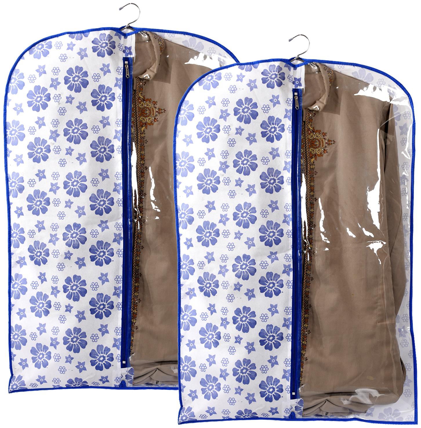 

Kuber Industries Flower Printed 2 pcs Half Transparent Non Woven Men s Coat Blazer Cover (Blue) - CTHH15986