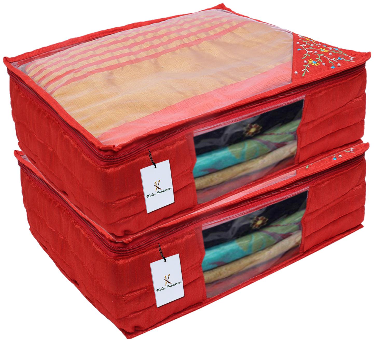 

Kuber Industries 3 layered Quilted Silk 2 Pieces Saree Cover (Red) - CTHH21504