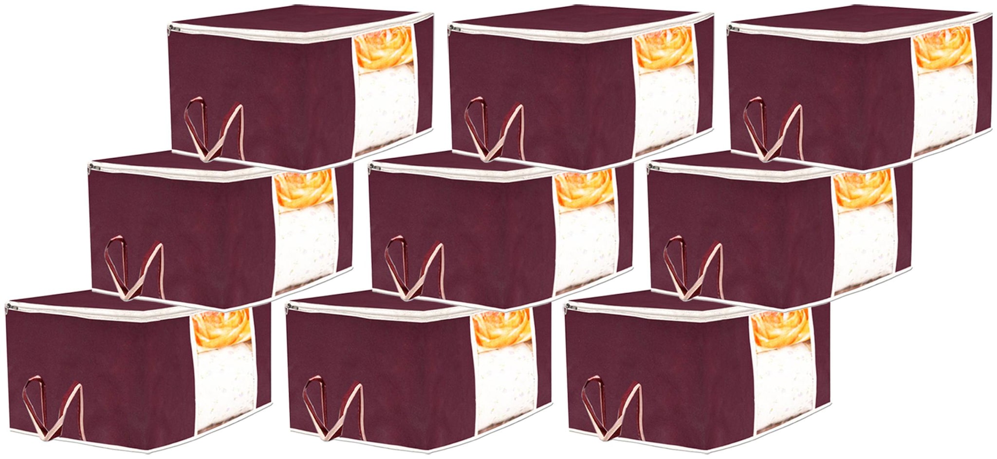 

Kuber Industries 9 pc Non Woven Underbed Storage Bag Storage Organiser Blanket Cover with Transparent Window Extra Large Maroon CTHH15545