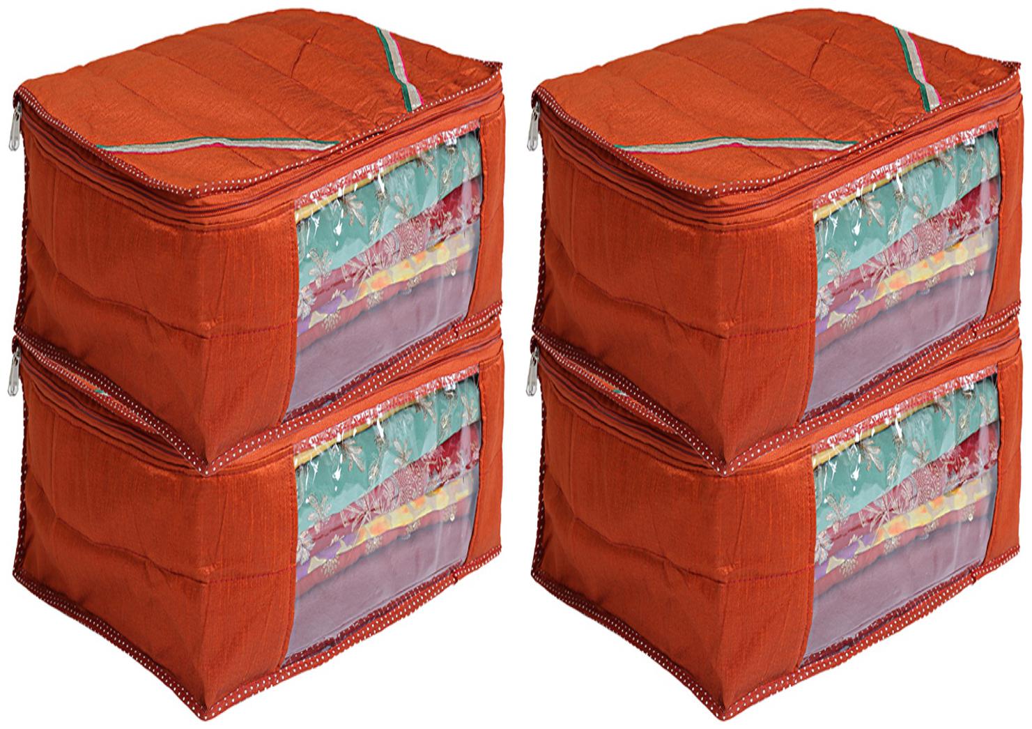 

Kuber Industries 4 pcs Raw Silk Saree Cover Wardrobe Organizer (Red)- CTHH19201