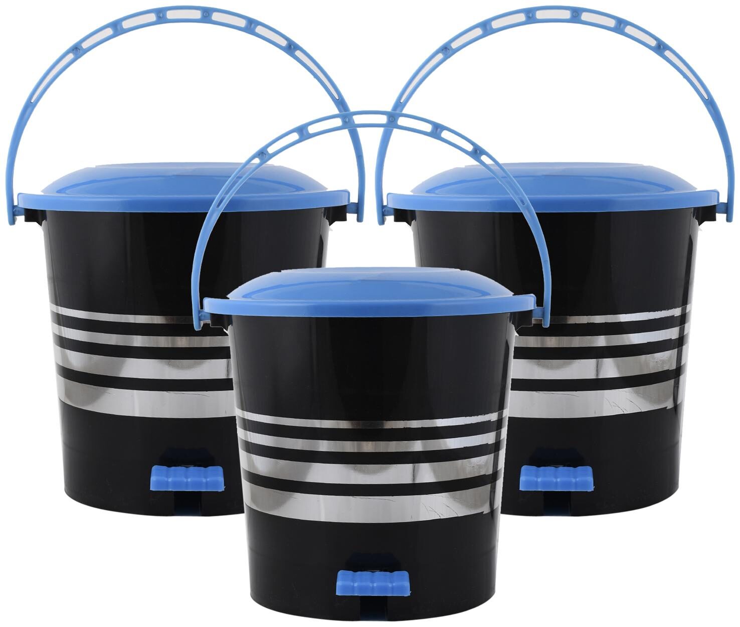 

Kuber Industries 3 pcs Plastic Dustbin Garbage Bin with Handle 10 L (Blue) - CTHH17403