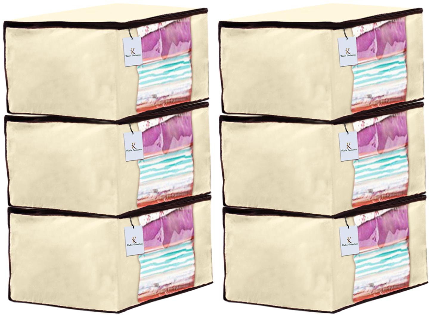 

Kuber Industries 6 Piece Non Woven Fabric Saree Cover Set with Transparent Window Extra Large Ivory CTHH14124