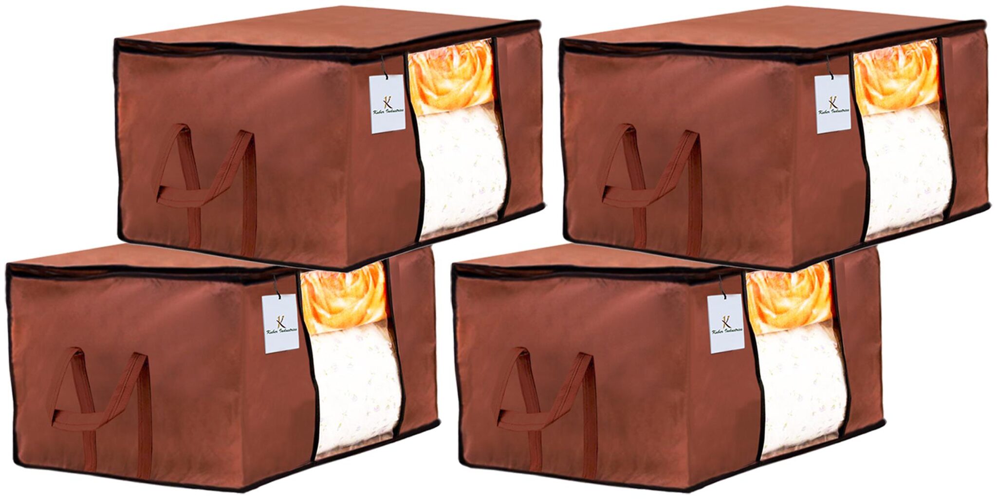 

Kuber Industries Underbed Storage Bag Storage Organiser Blanket Cover Set of 4 - Dark Brown Extra Large Size CTHH14213