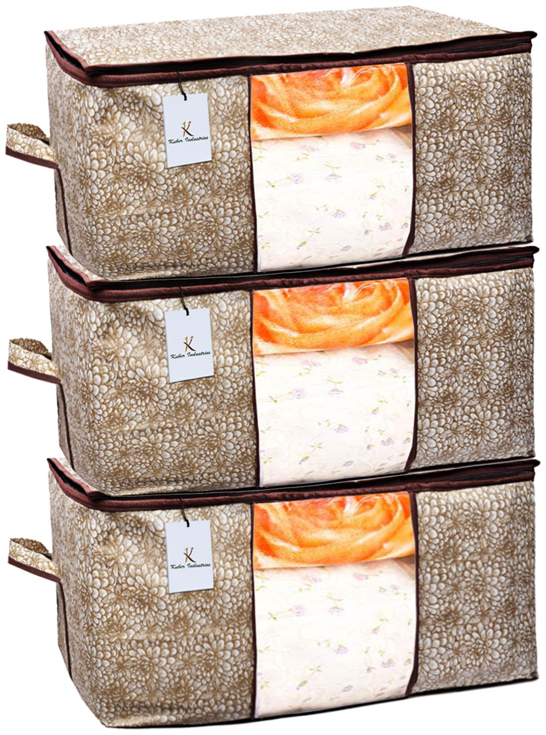 

Kuber Industries Flower Design Underbed Storage Bag Storage Organiser Blanket Cover Set of 3 - Golden Brown Extra Large Size - CTHH11999