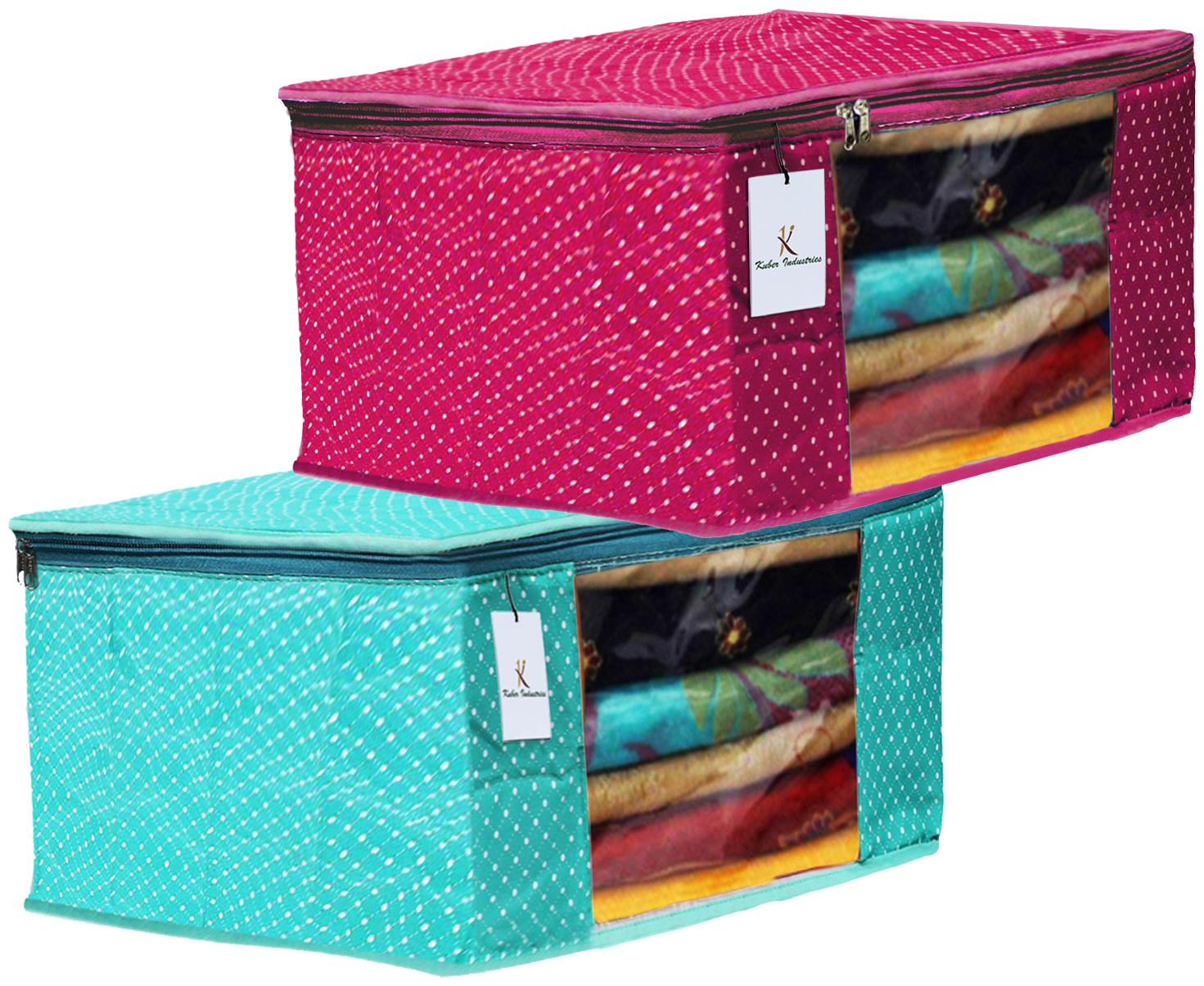 

Kuber Industries Polka Dots 2 pcs Cotton 3 Layered Quilted Saree Cover (Green Rani) - CTHH14834