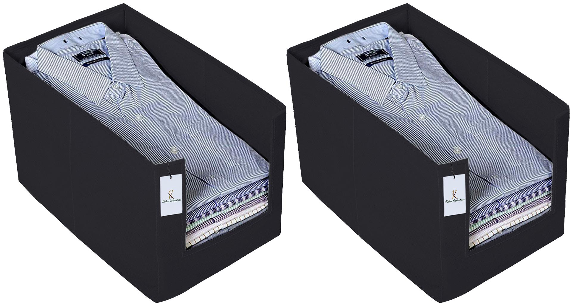

Kuber Industries 2 pc Non Woven Shirt Stacker Wardrobe Organizer Set Black- CTHH16192