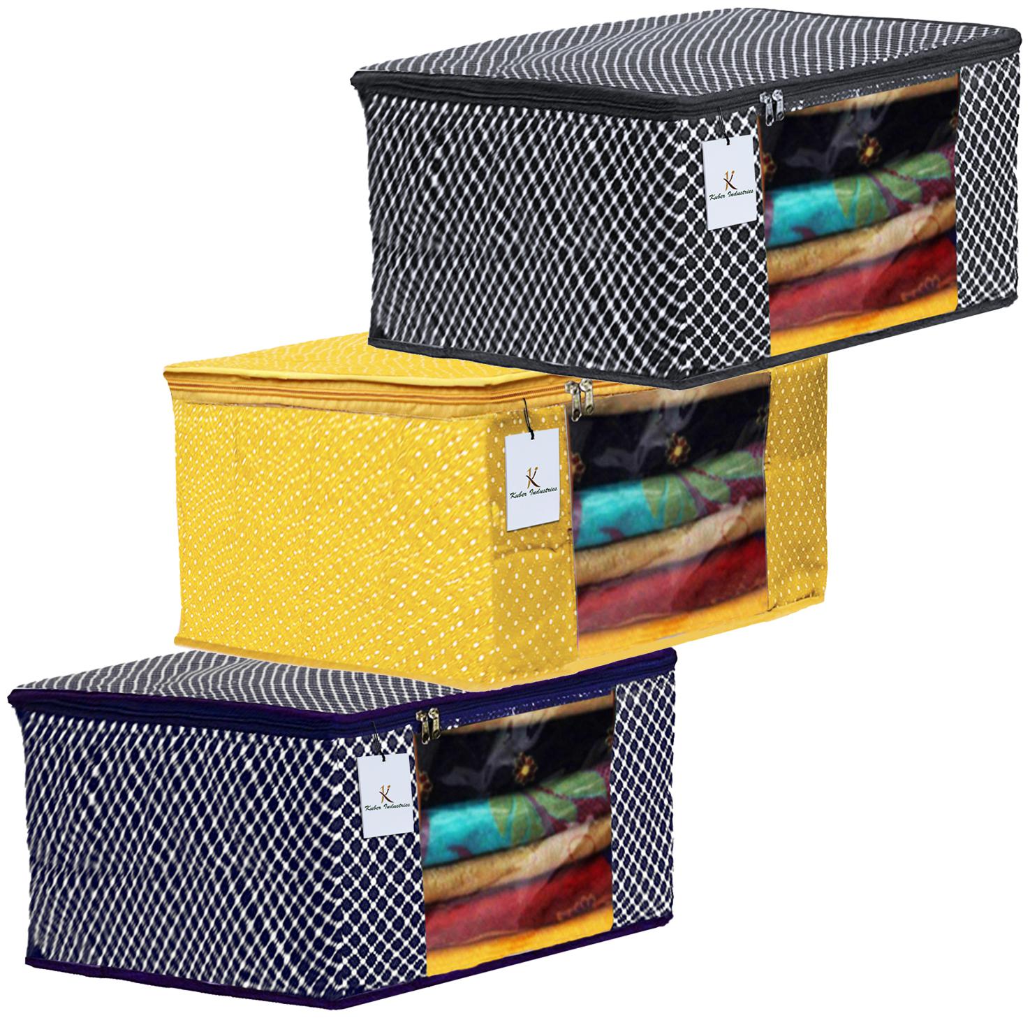 

Kuber Industries Polka Dots 3 pcs Cotton 3 Layered Quilted Saree Cover (Blue Yellow Black) - CTHH14931