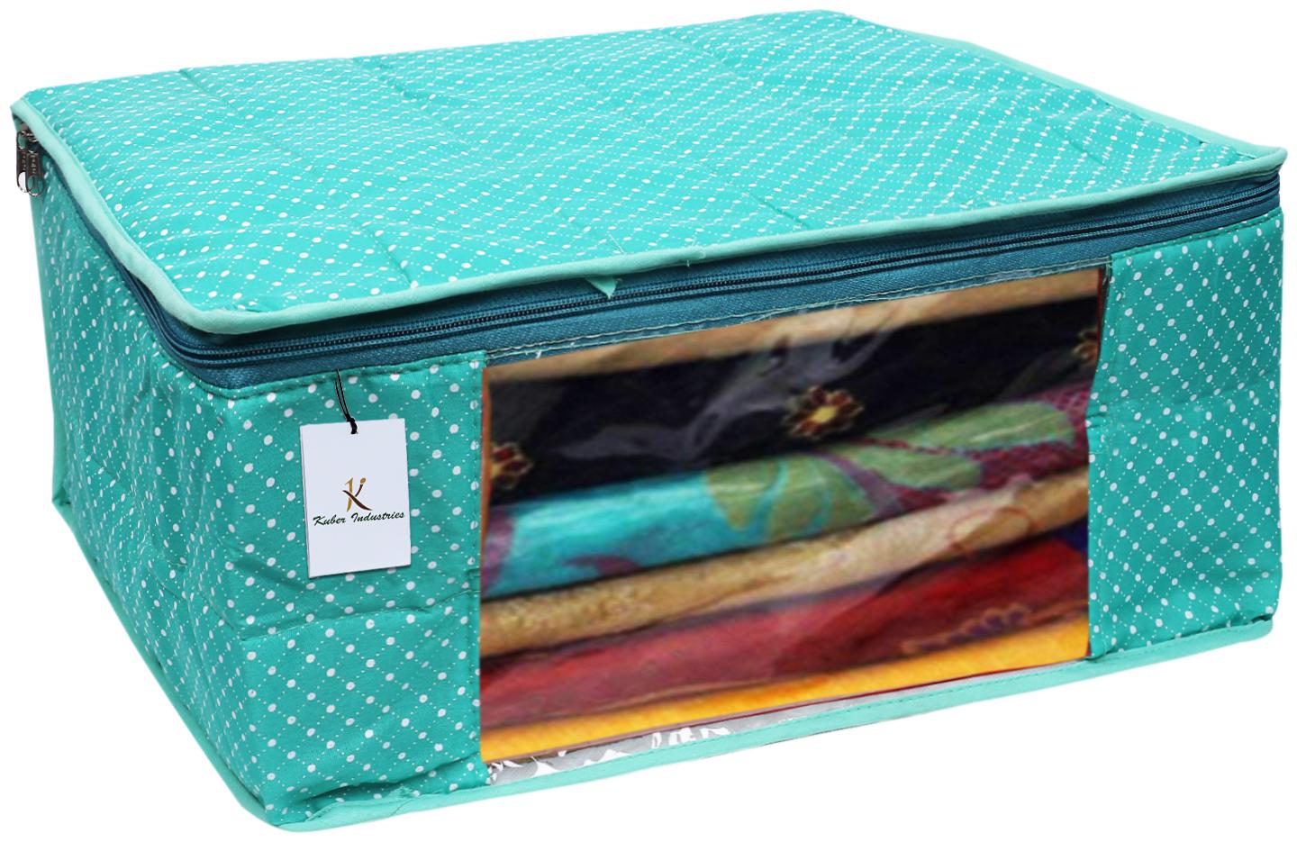 

Kuber Industries Polka Dots 1 Piece Cotton 3 Layered Quilted Saree Cover Green- CTHH12875