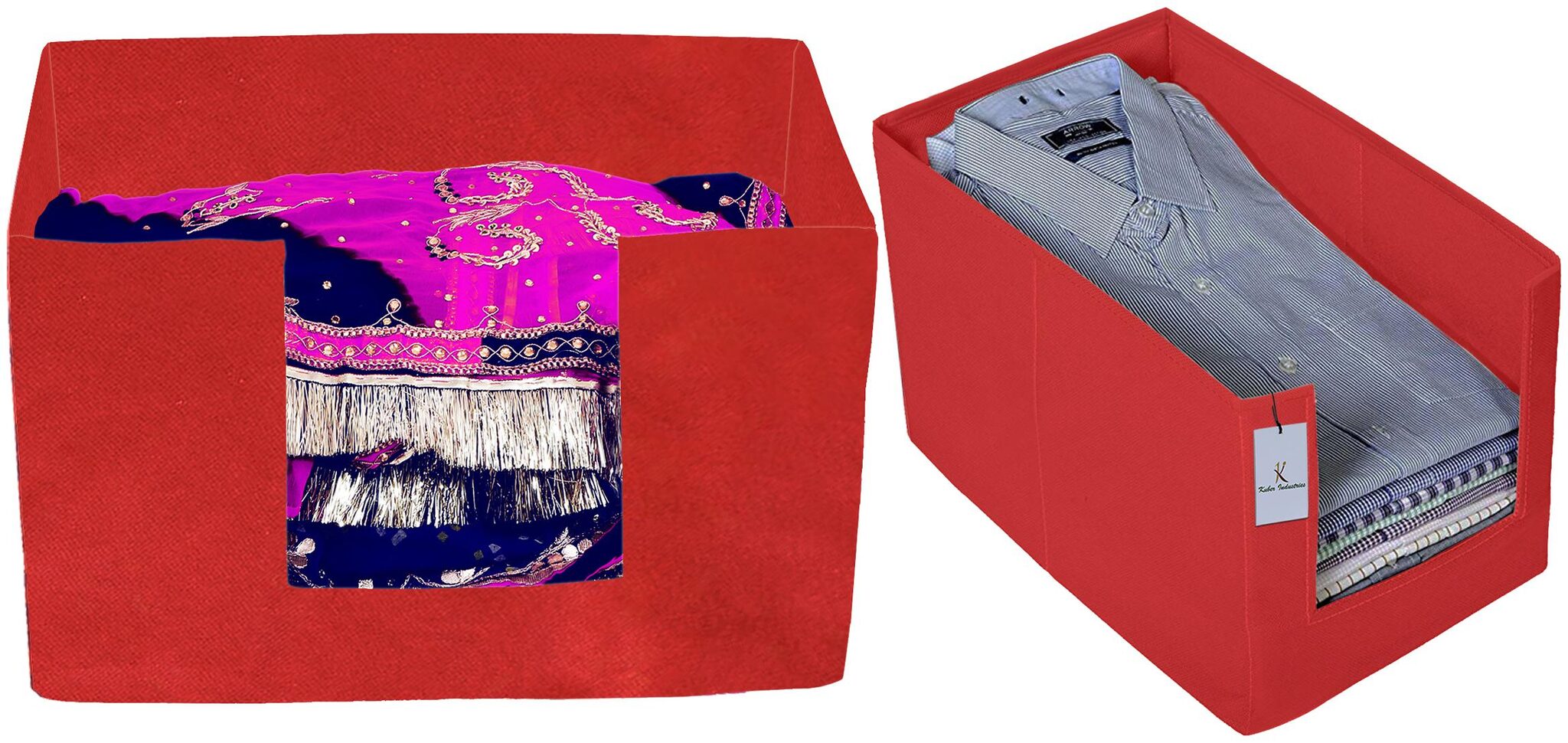 

Kuber Industries Non Woven 1 pc Shirt Stacker And 1 pc Foldable Rectangle Cloth Saree Stacker Cloth Wardrobe Organizer Wardrobe Organizer (Red) - CTHH17675