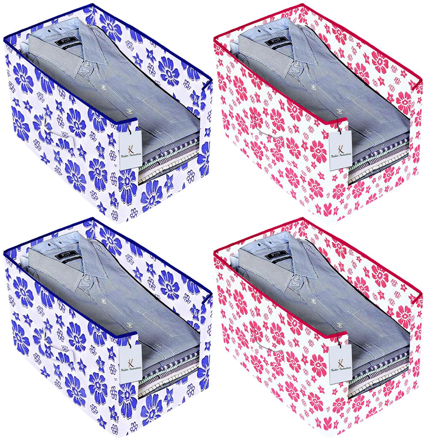

Kuber Industries Flower Printed 4 pc Non Woven Shirt Stacker Wardrobe Organizer Set (Pink Royal Blue) - CTHH16740