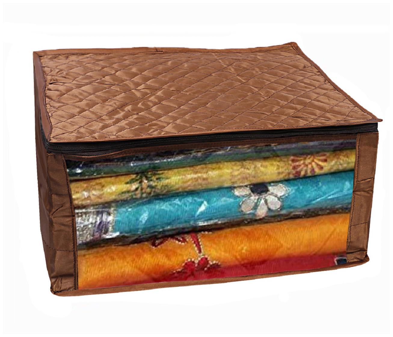 

Kuber Industries Satin Three Layer Quilted Extra Large Saree Cover (Brown)- CTHH12760