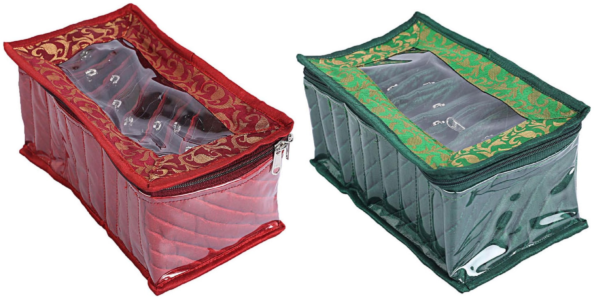 

Kuber Industries Cotton 2 pcs 10 Pouch Jewellery Box (Maroon Green) - CTHH18850