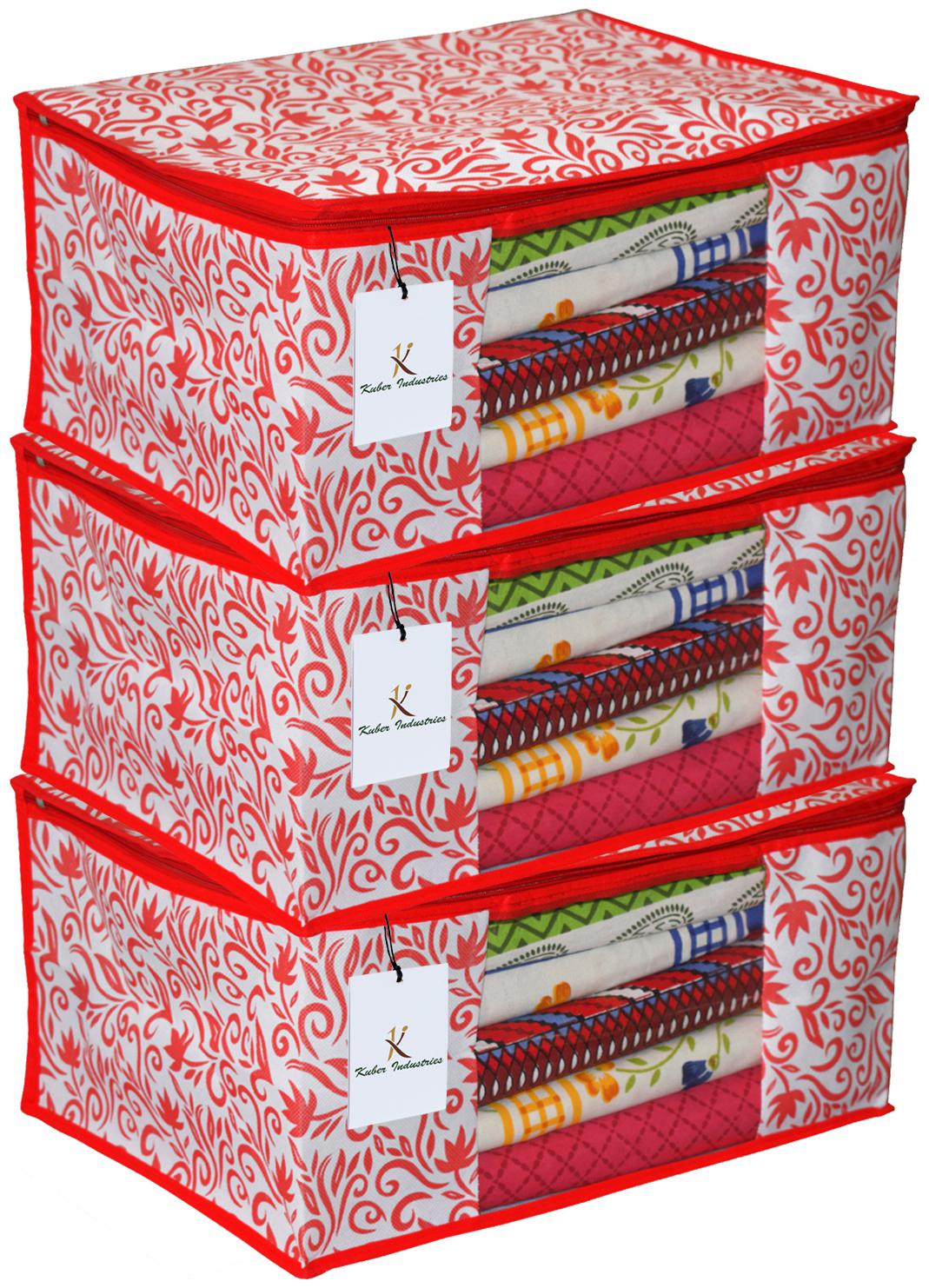 

Kuber Industries 3 pcs Non-Woven Extra Large Saree Cover (Red)- CTHH11556