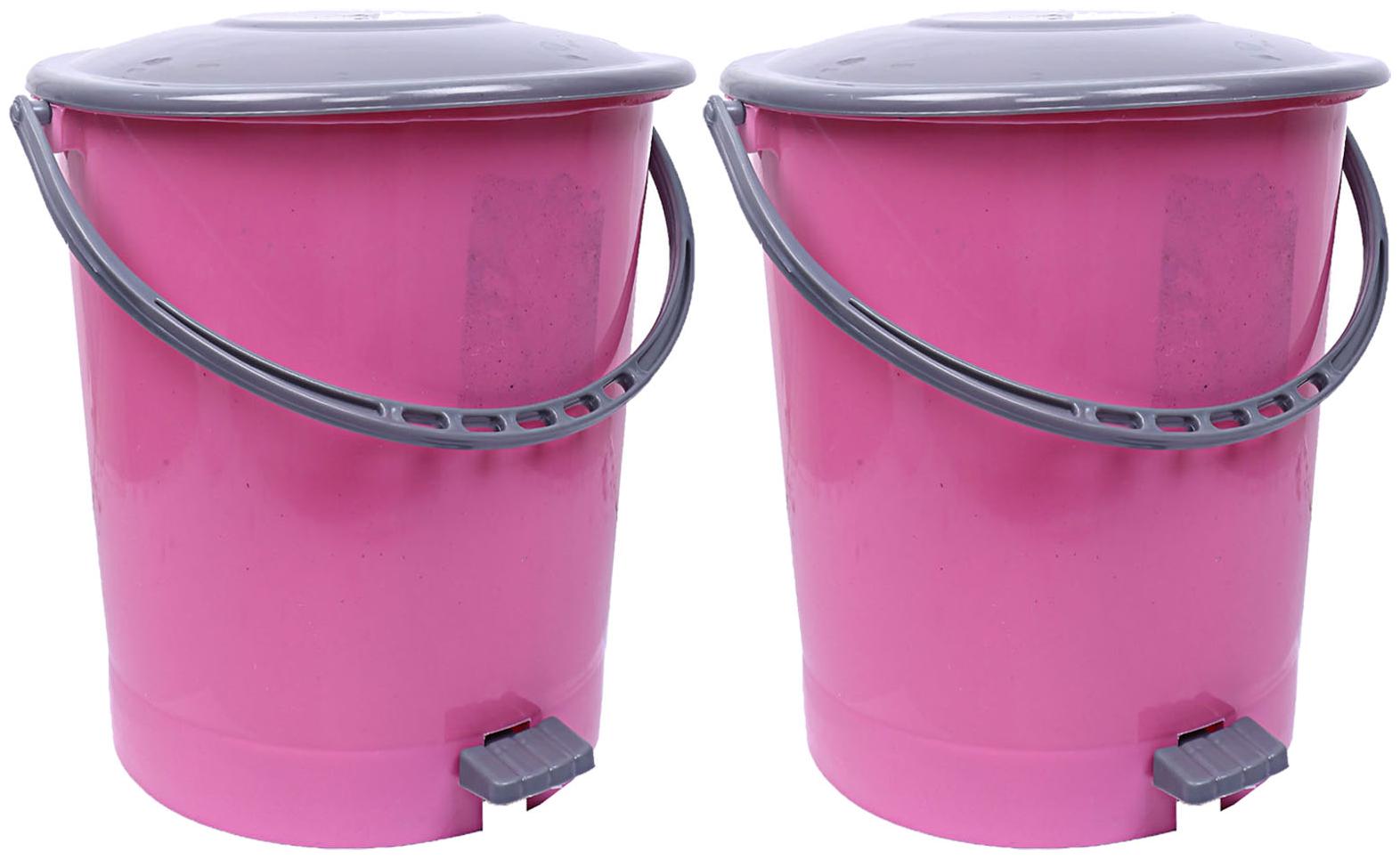 

Kuber Industries Plastic 2 pcs Dustbin Garbage Bin with Handle 10 L(Pink Grey) - CTHH13386