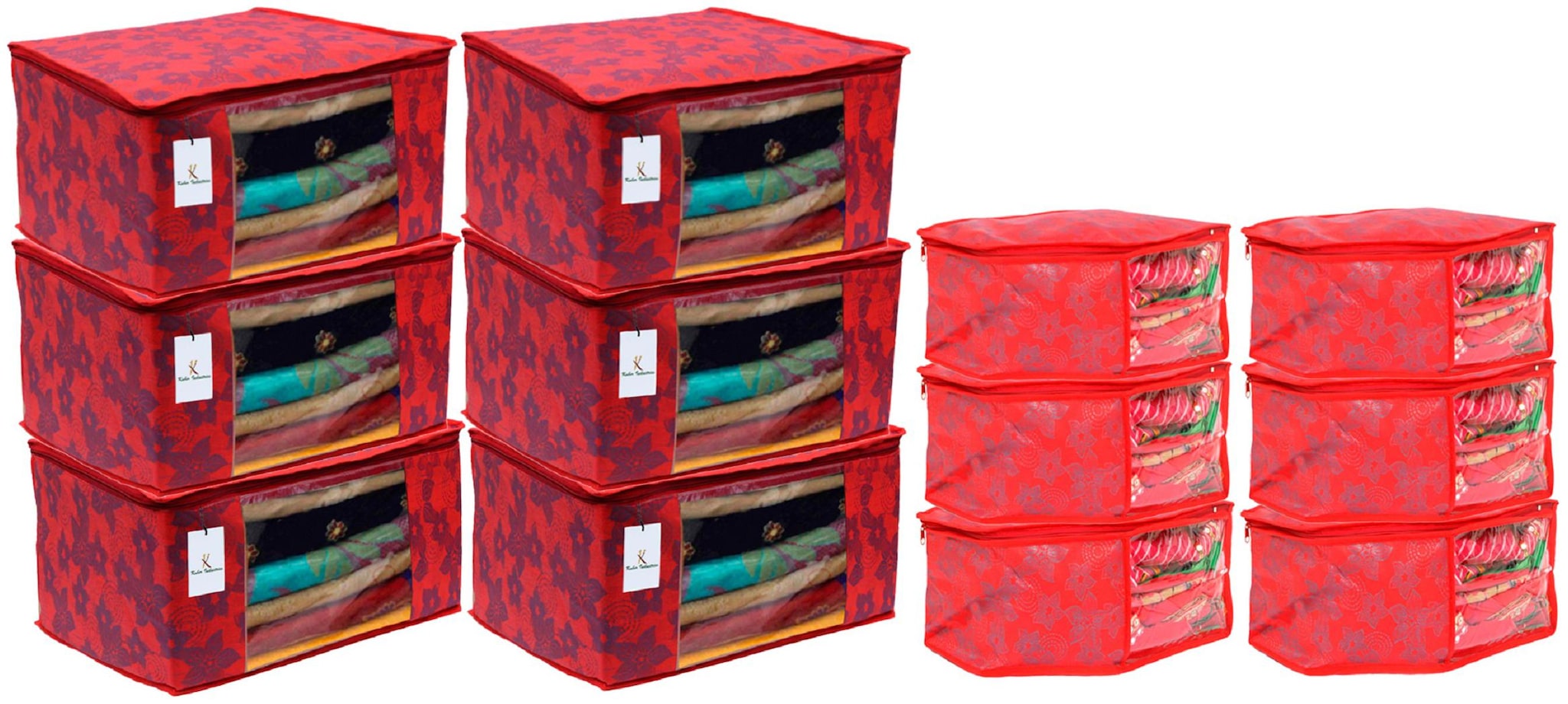 

Kuber Industries Metallic Printed Non Woven 6 pc Saree Cover Cloth Wardrobe Organizer And 6 pcs Blouse Cover Combo Set (Red) - CTHH17796