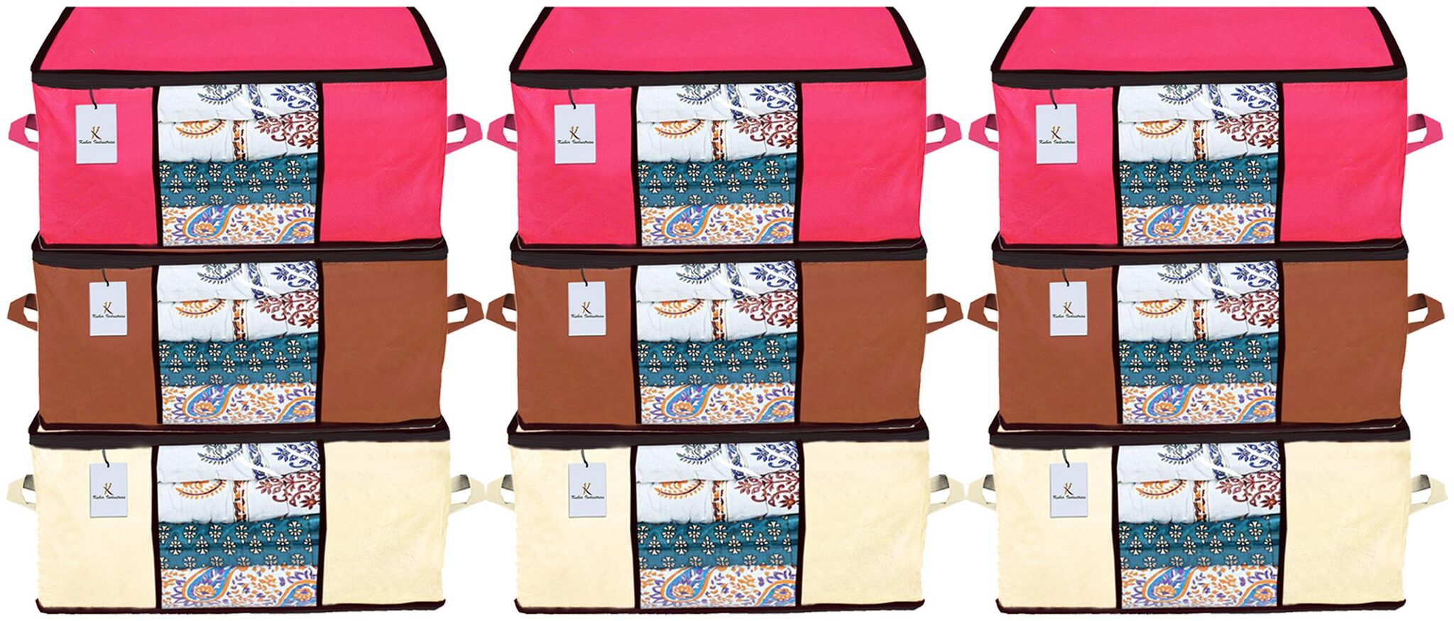 

Kuber Industries Underbed Storage Bag Storage Organiser Blanket Cover Set of 9 - Extra Large Size Ivory Pink Dark Brown CTHH14345