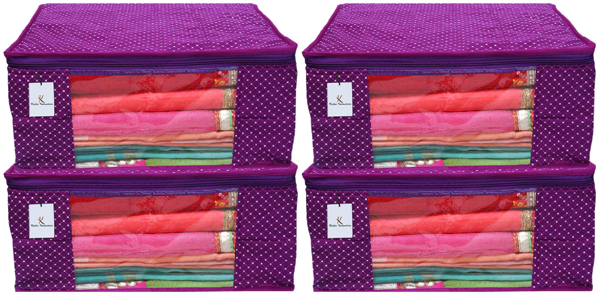 

Kuber Industries Polka Dots 4 Piece Cotton 3 Layered Quilted Saree Cover Purple- CTHH12860