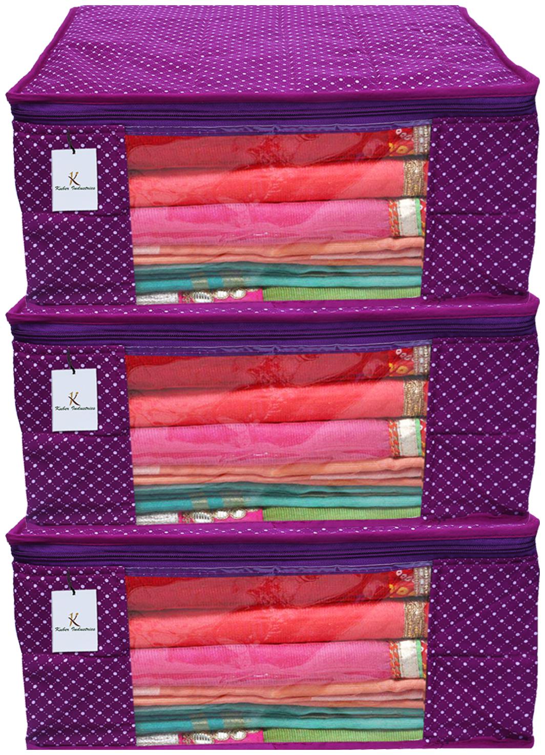 

Kuber Industries Polka Dots 3 Piece Cotton 3 Layered Quilted Saree Cover Purple- CTHH12859