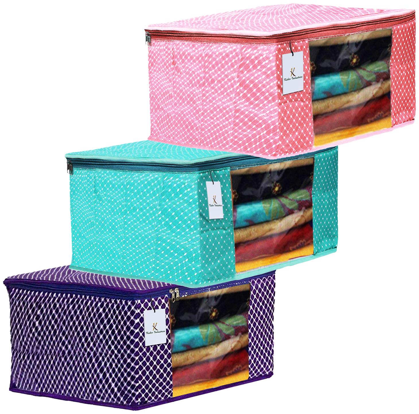 

Kuber Industries Polka Dots 3 pcs Cotton 3 Layered Quilted Saree Cover (Purple Green Peach) - CTHH14889