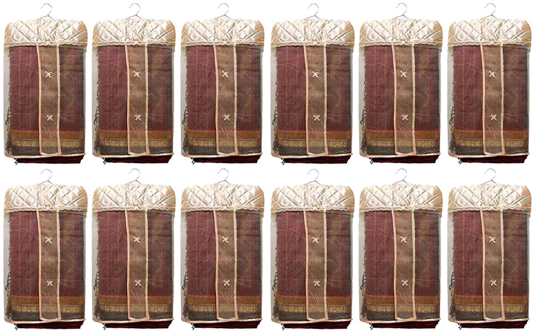 

Kuber Industries Satin 12 Pieces Hanging Saree Cover Set (Peach)- CTHH22086