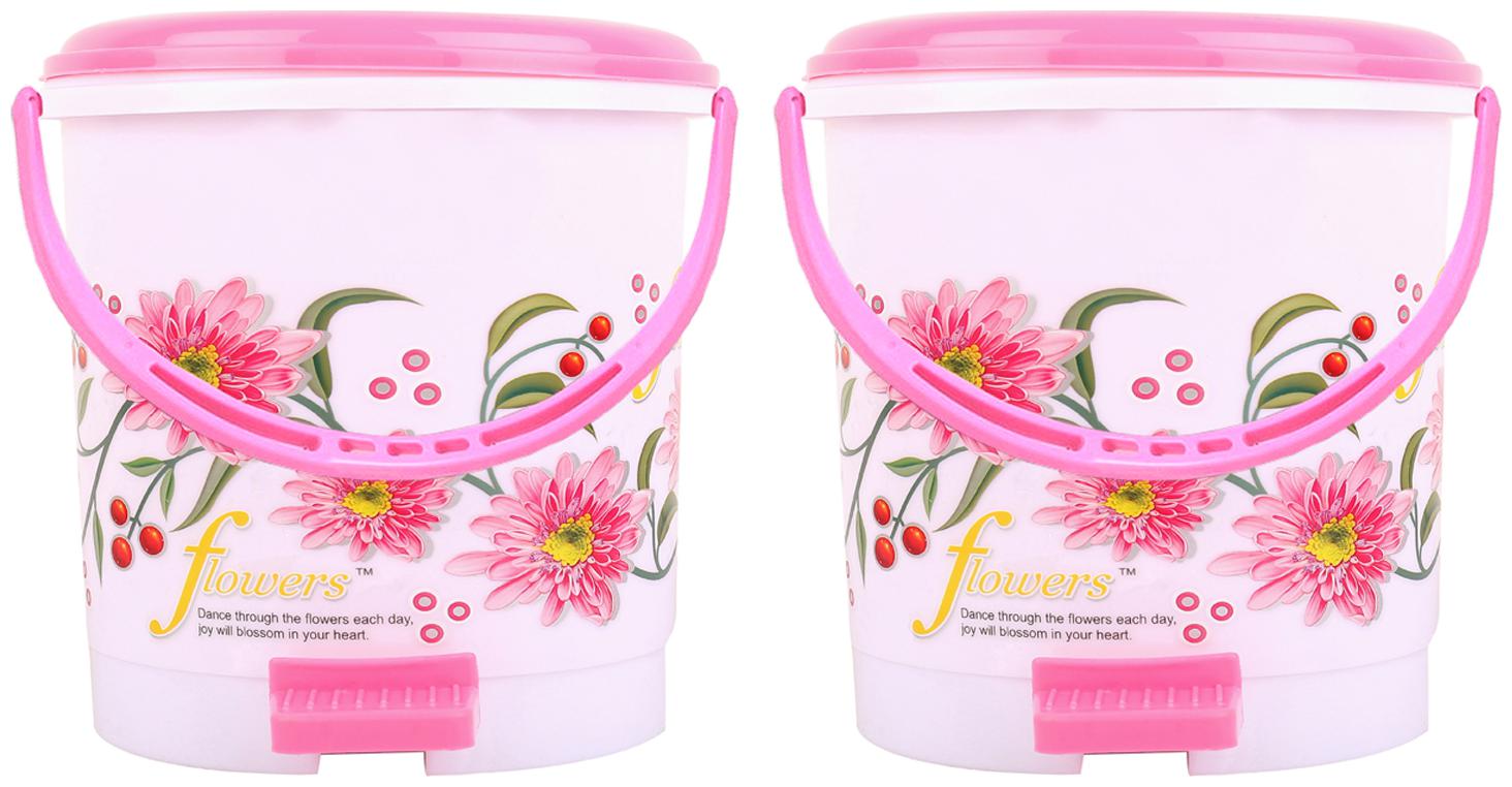 

Kuber Industries 2 Pcs Virgin Plastic Big Size Dustbin Garbage Bin (Pink) CTHH10512