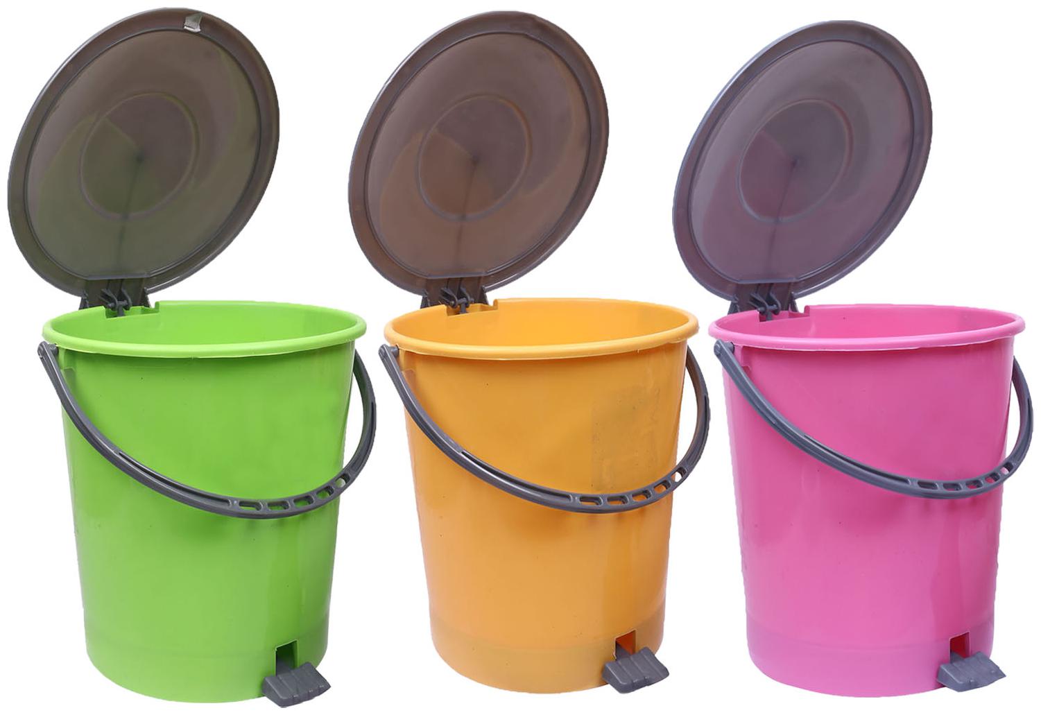 

Kuber Industries Plastic 3 pcs Dustbin Garbage Bin with Handle 10 L(Yellow Green Pink) - CTHH13400