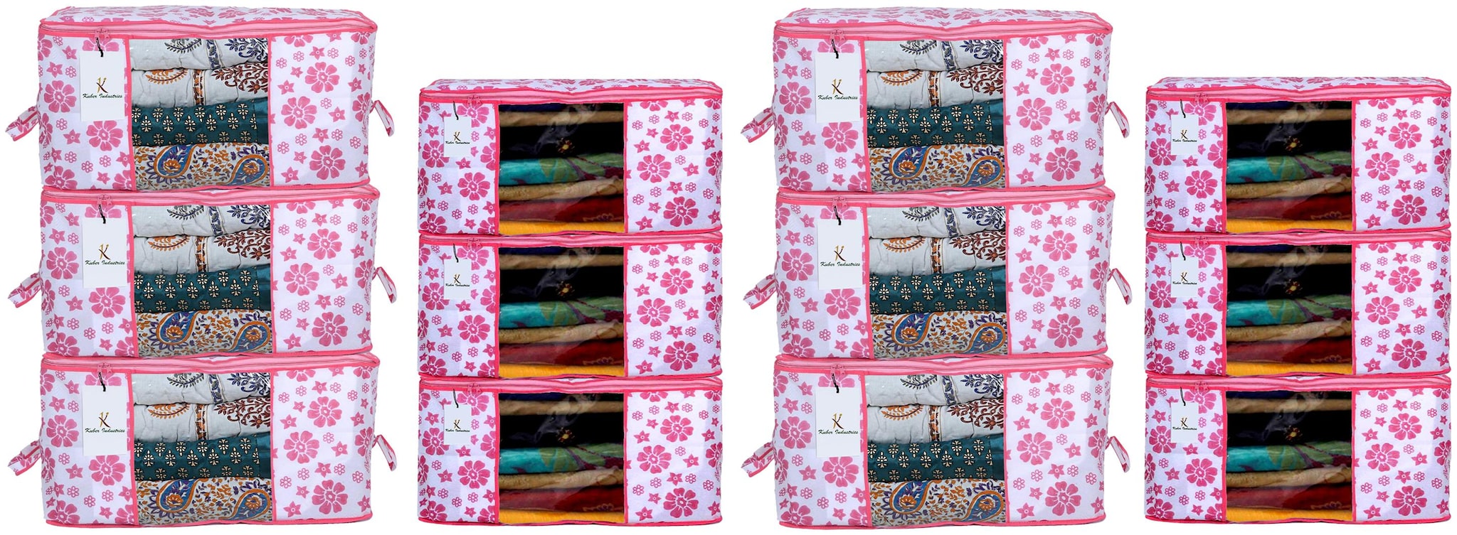 

Kuber Industries Flower Printed Non Woven 6 pcs Saree Cover And 6 pcs Underbed Storage Bag Cloth Organizer For Storage Blanket Cover Combo Set (Pink) - CTHH18000