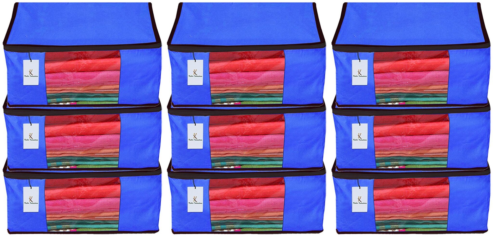 

Kuber Industries 9 Piece Non Woven Fabric Saree Cover Set with Transparent Window Extra Large Royal Blue CTHH14178