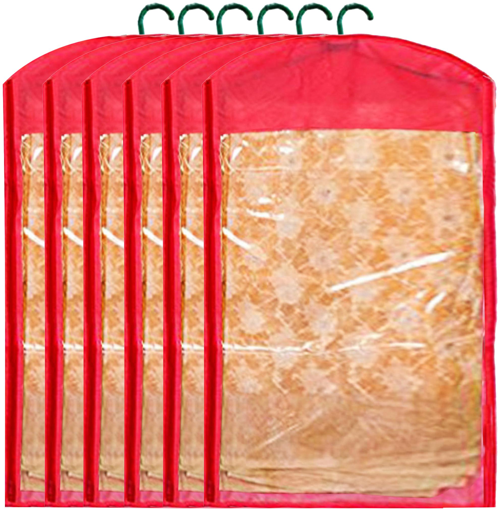 

Kuber Industries 6 pcs Non Woven Hanging Saree Cover Wardrobe Organiser With Hanger (Red) - CTHH14695