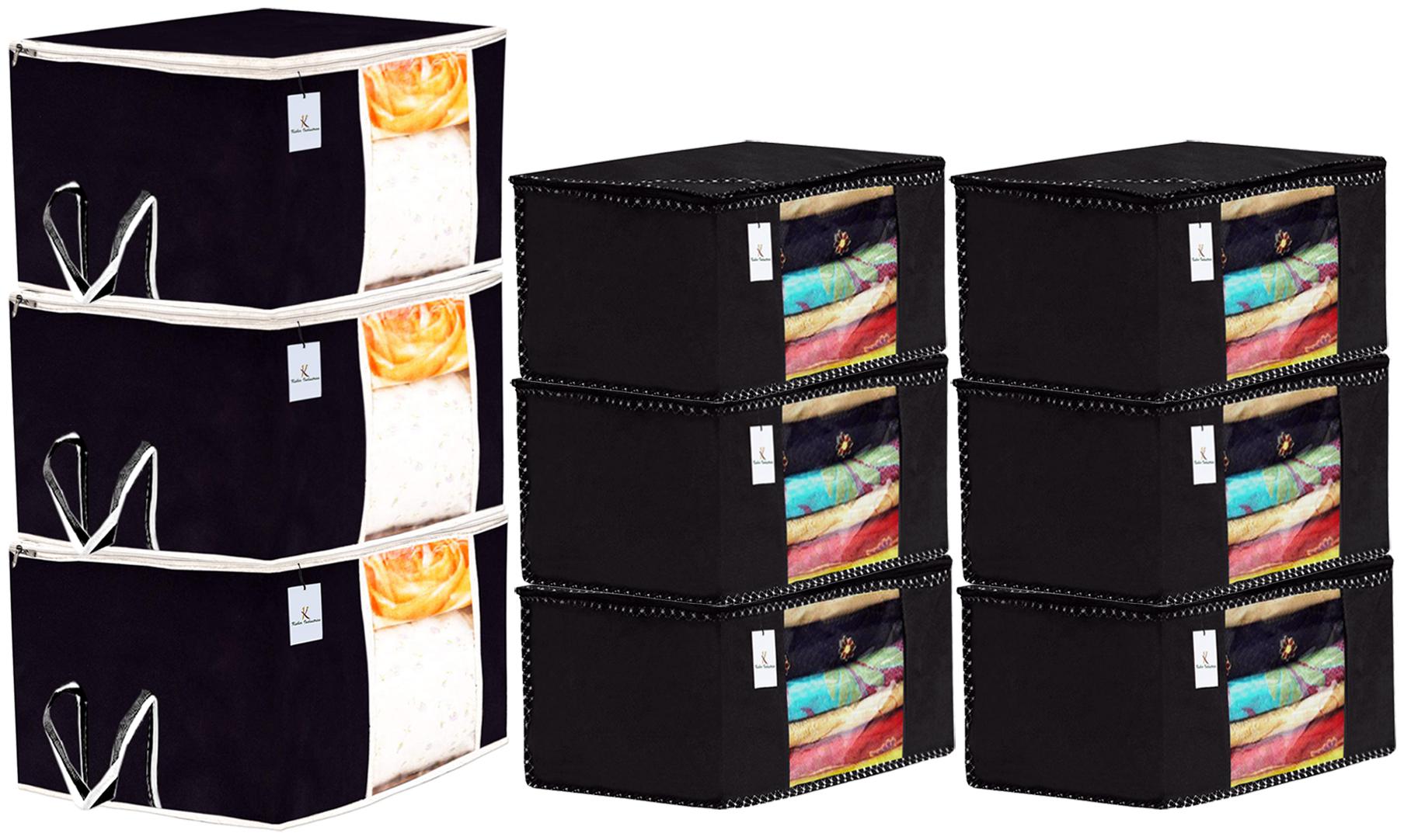 

Kuber Industries Non Woven 6 pcs Saree Cover And 3 pcs Underbed Storage Bag Cloth Organizer For Storage Blanket Cover Combo Set (Black) - CTHH17853