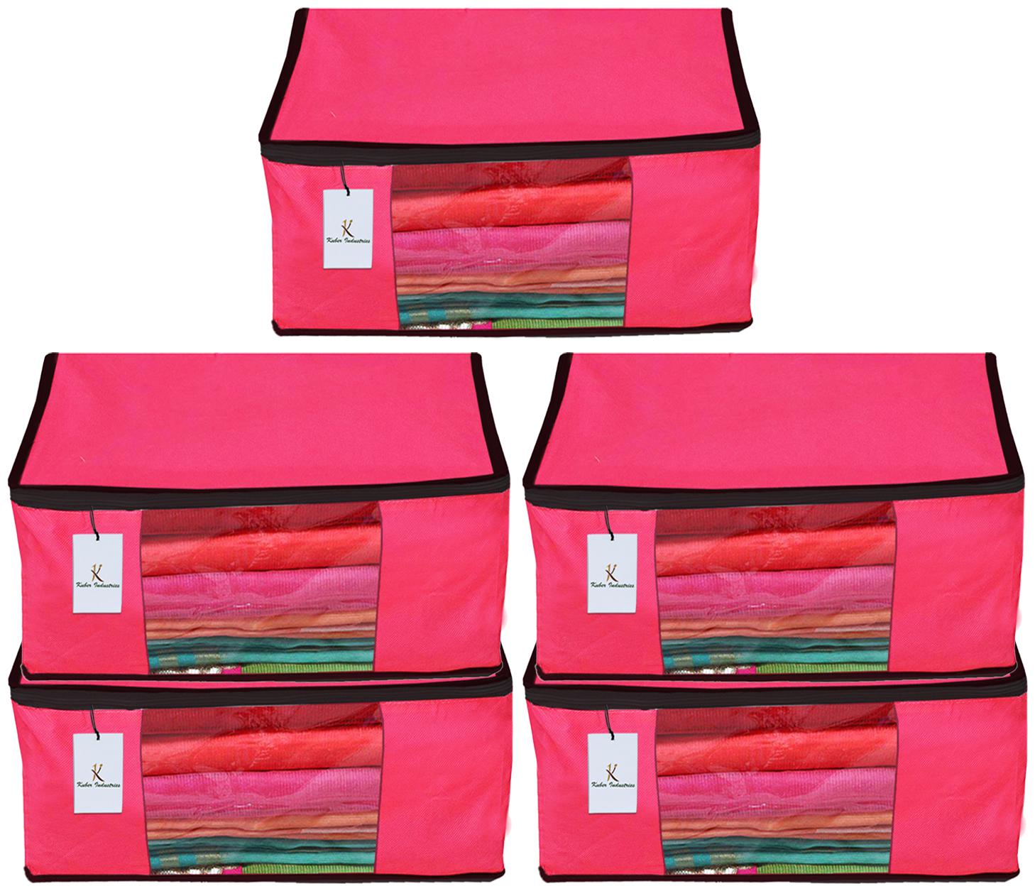

Kuber Industries 5 Piece Non Woven Fabric Saree Cover Set with Transparent Window Extra Large Pink CTHH14154