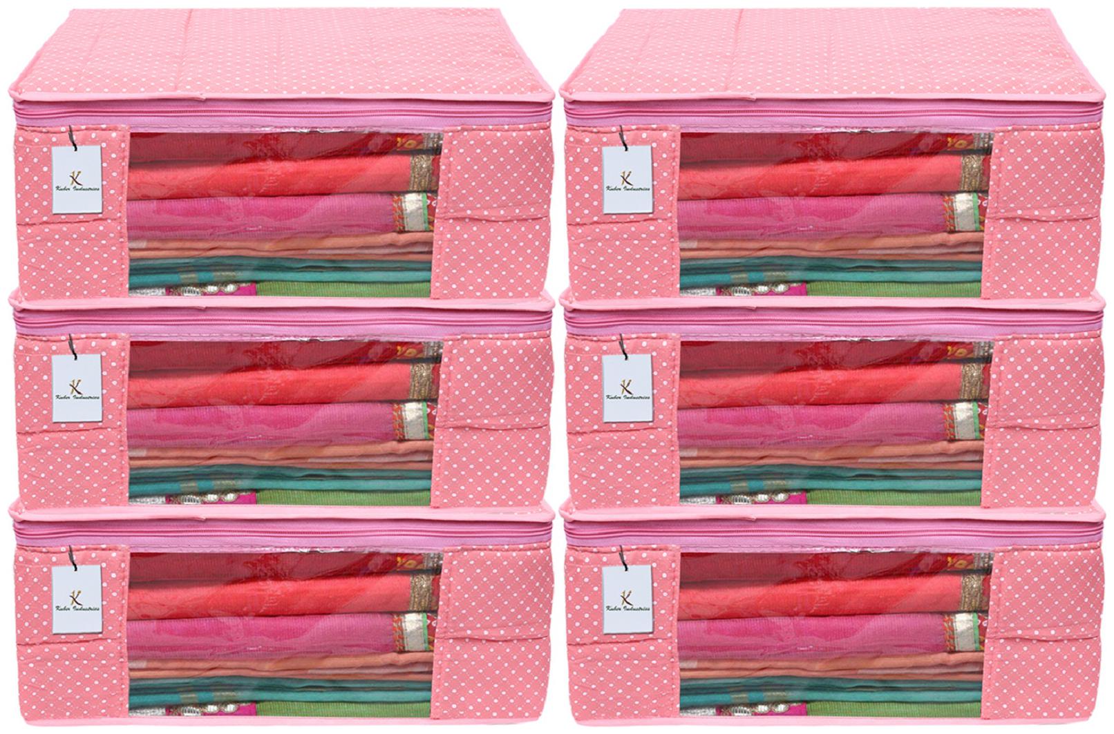 

Kuber Industries Polka Dots 6 Piece Cotton 3 Layered Quilted Saree Cover Peach- CTHH22320