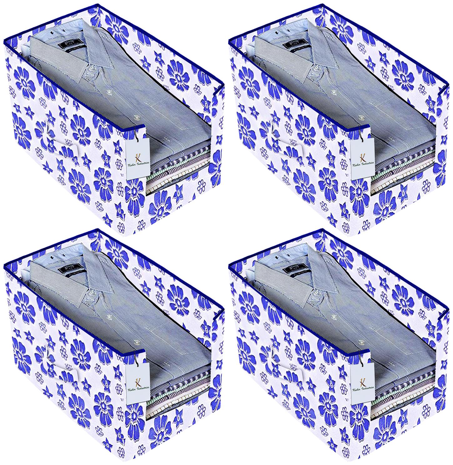 

Kuber Industries Flower Printed 4 pc Non Woven Shirt Stacker Cloth Organizer For Storage (Royal Blue) - CTHH18332