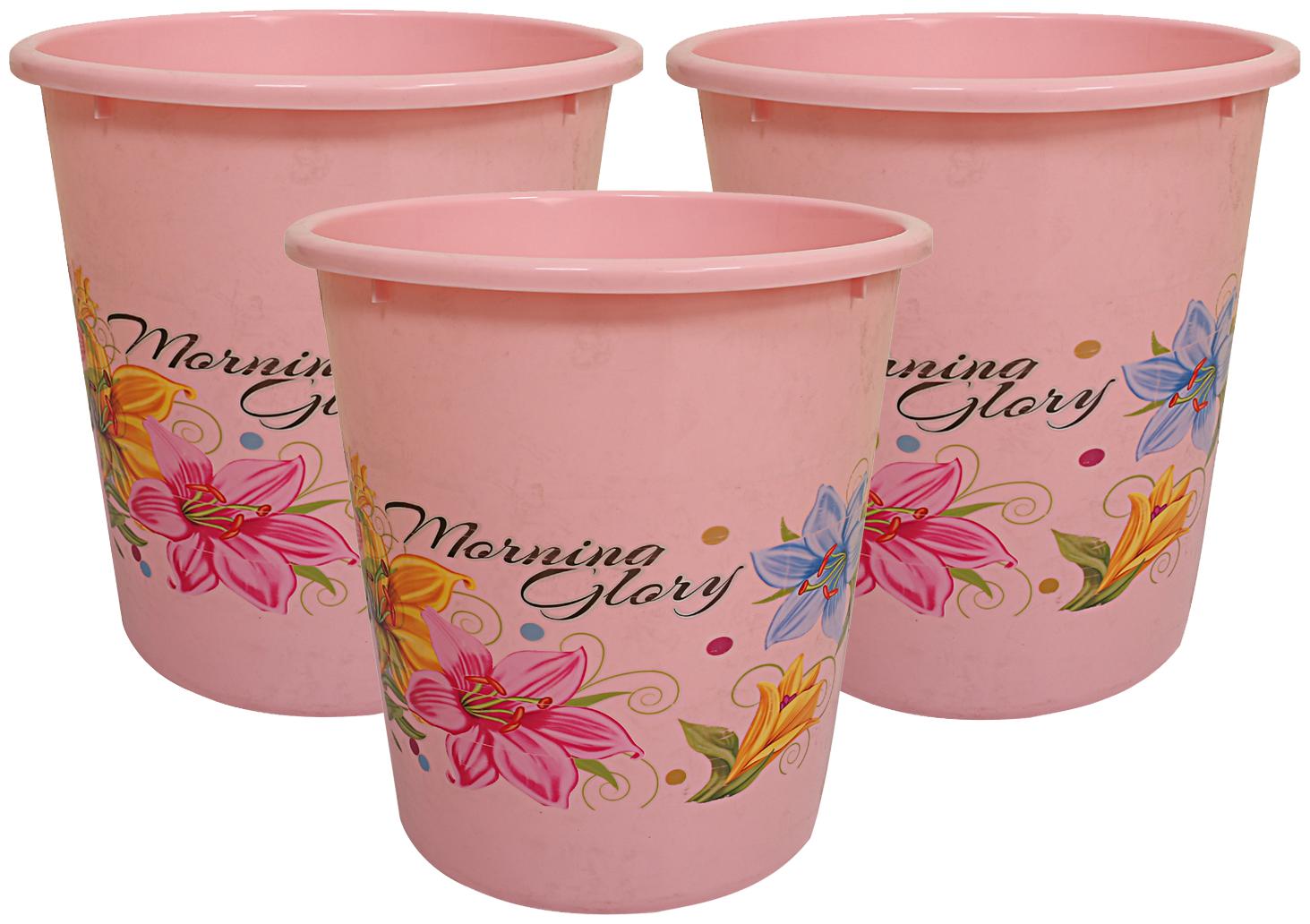 

Kuber Industries 3 Pcs Virgin Plastic Floral 10 L Dustbin Garbage Bin (Pink)- CTHH10432