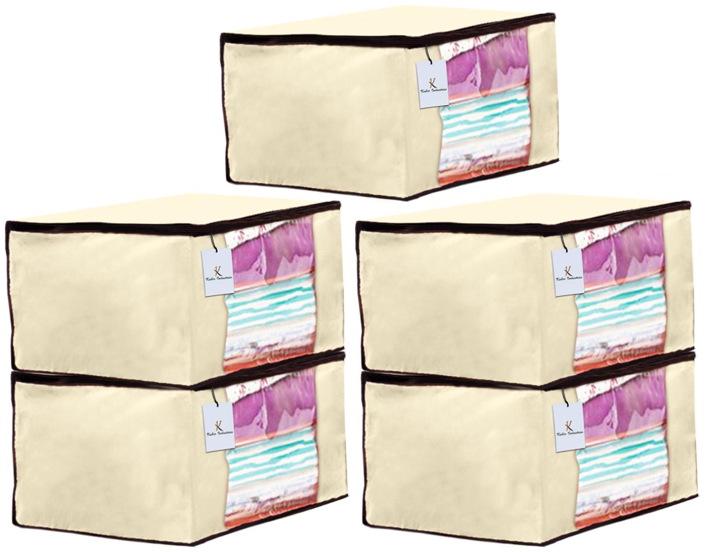 

Kuber Industries 5 Piece Non Woven Fabric Saree Cover Set with Transparent Window Extra Large Ivory CTHH14123