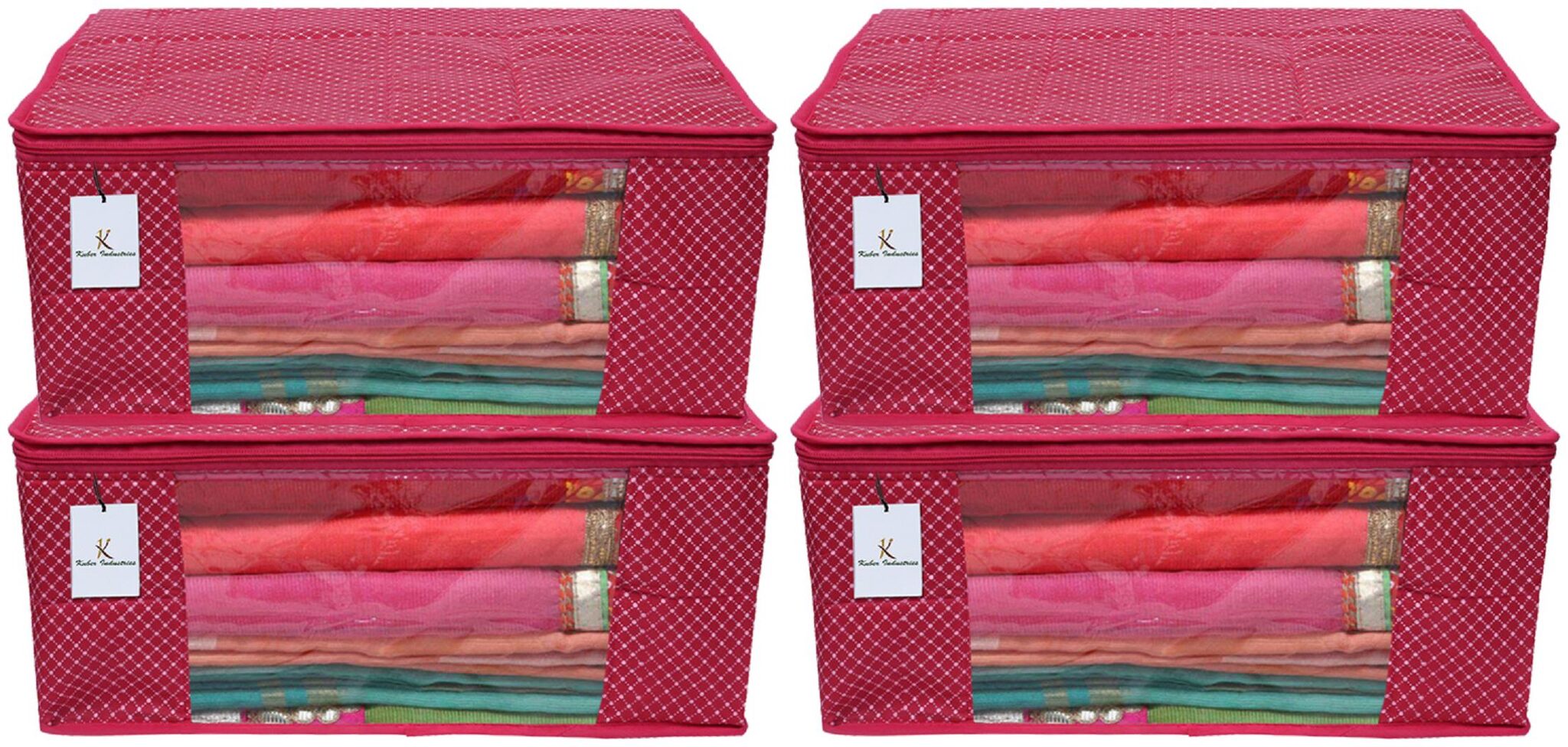 

Kuber Industries Polka Dots 4 Piece Cotton 3 Layered Quilted Saree Cover Rani Color- CTHH22330