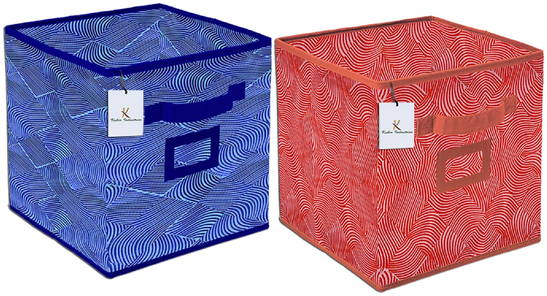 

Kuber Industries Laheriya Design Non Woven 2 pcs Large Foldable Storage Organiser Cubes Boxes (Blue Orange) - CTHH17145