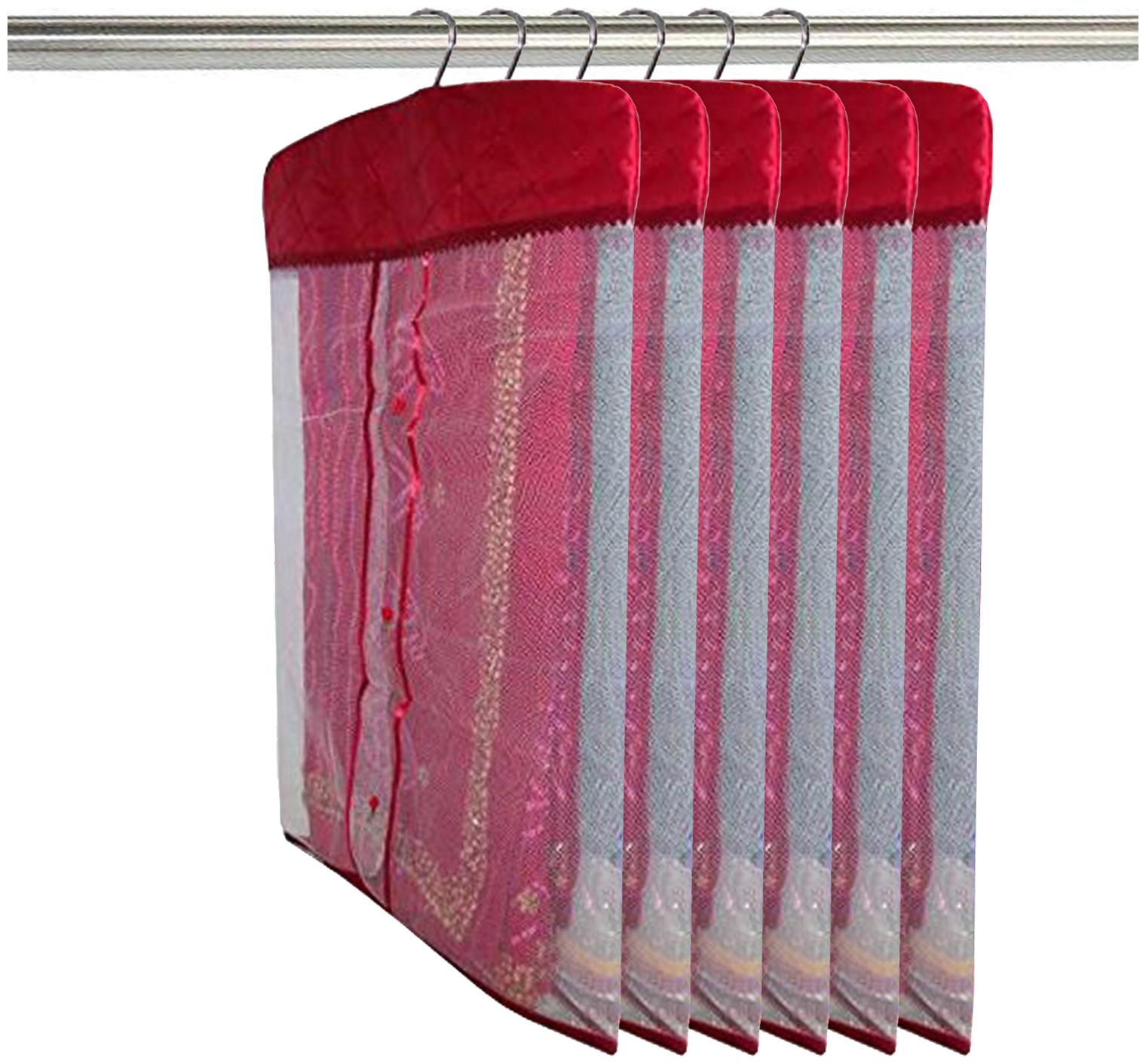 

Kuber Industries Satin 12 Pieces Hanging Saree Cover Set (Maroon)- CTHH22082