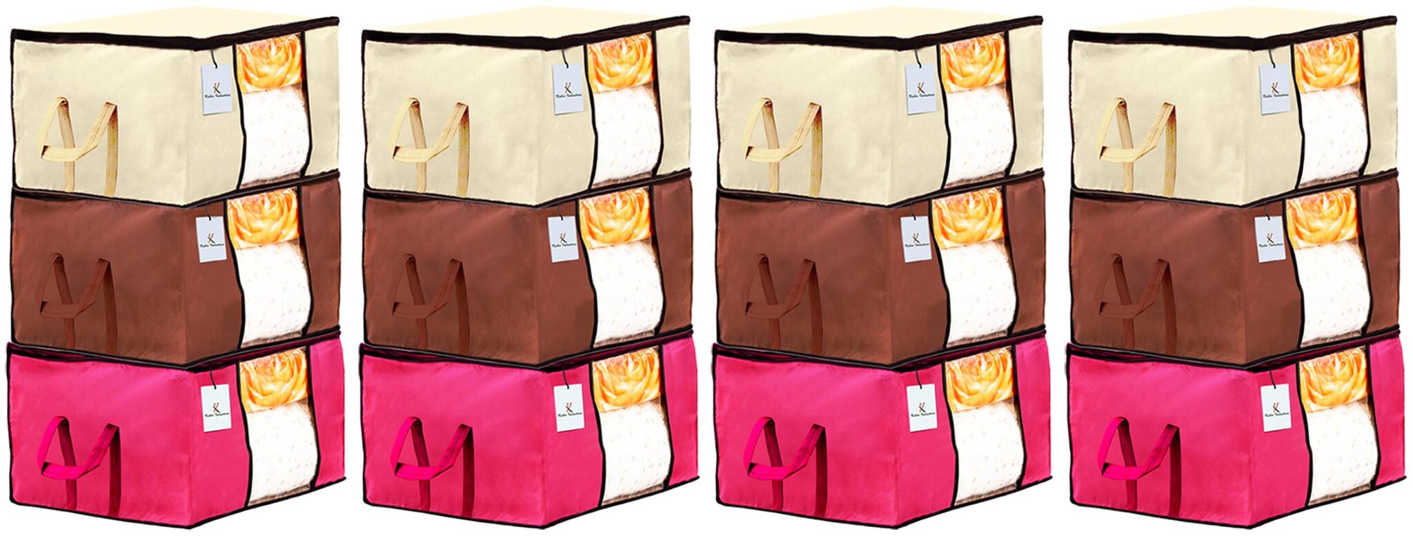 

Kuber Industries Underbed Storage Bag Storage Organiser Blanket Cover Set of 12 - Extra Large Size Ivory Pink Dark Brown CTHH14298