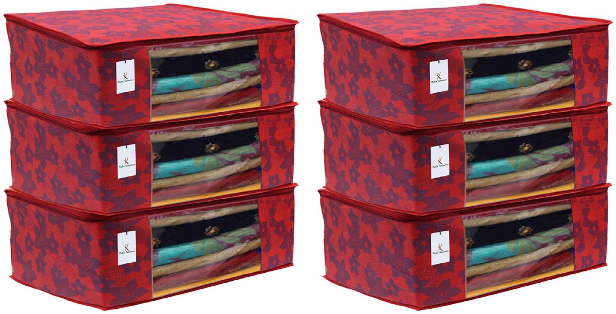 

Kuber Industries 6 pc Non Woven Saree Cover Set Red 7 Inches Height CTHH11580
