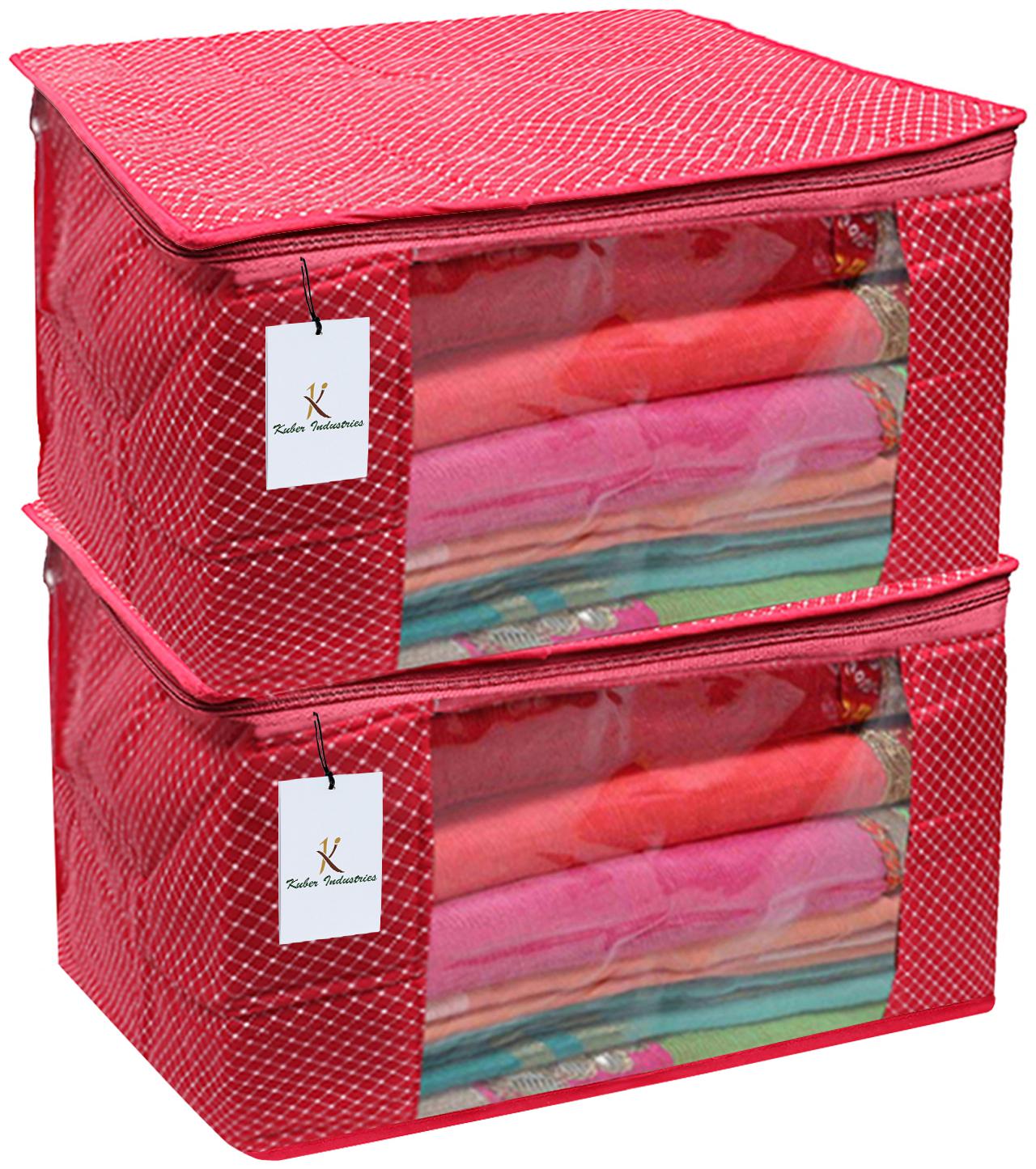 

Kuber Industries Cotton 2 Pieces Three Layer Quilted Extra Large Saree Cover (Pink)- CTHH20074