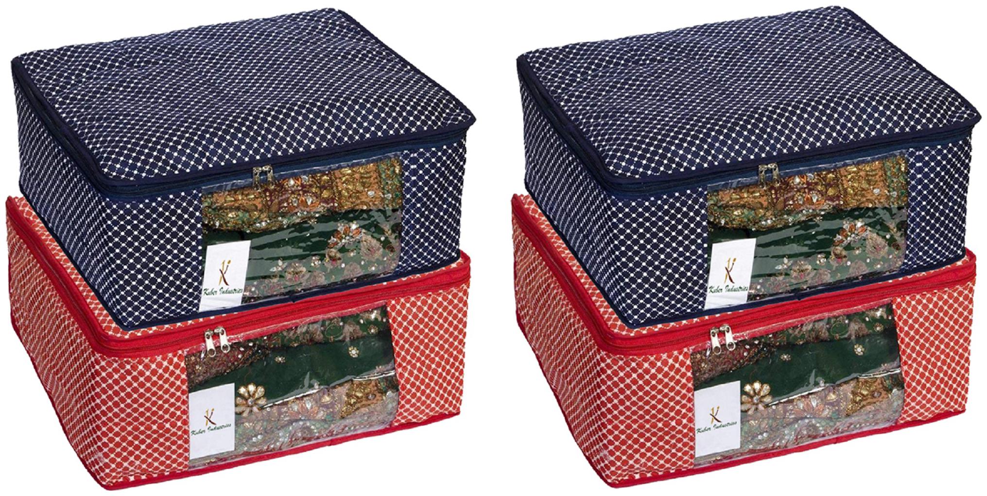 

Kuber Industries Cotton 4 Pcs Hathkadi Print Saree Cover (Red Dark Blue) CTHH11383