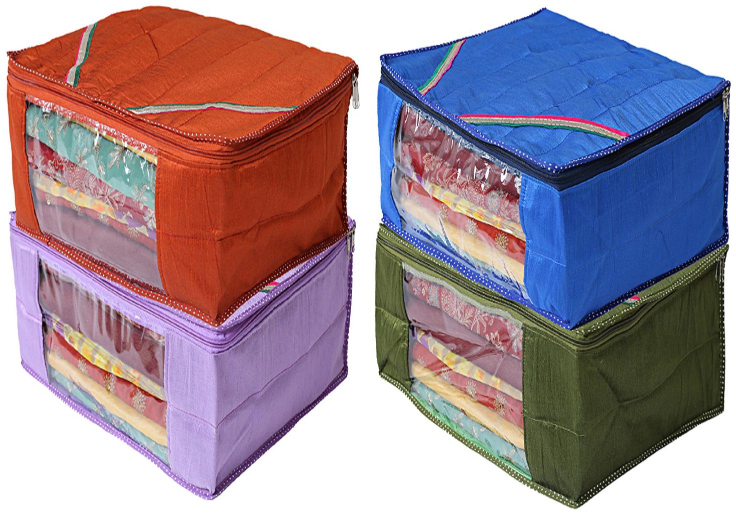 

Kuber Industries 4 pcs Raw Silk Saree Cover Wardrobe Organizer (Multi)- CTHH19231