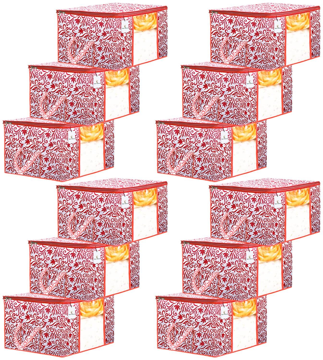 

Kuber Industries Leaf Design 12 pc Non Woven Underbed Storage Bag Storage Organiser Blanket Cover with Transparent Window Extra Large Red CTHH15616