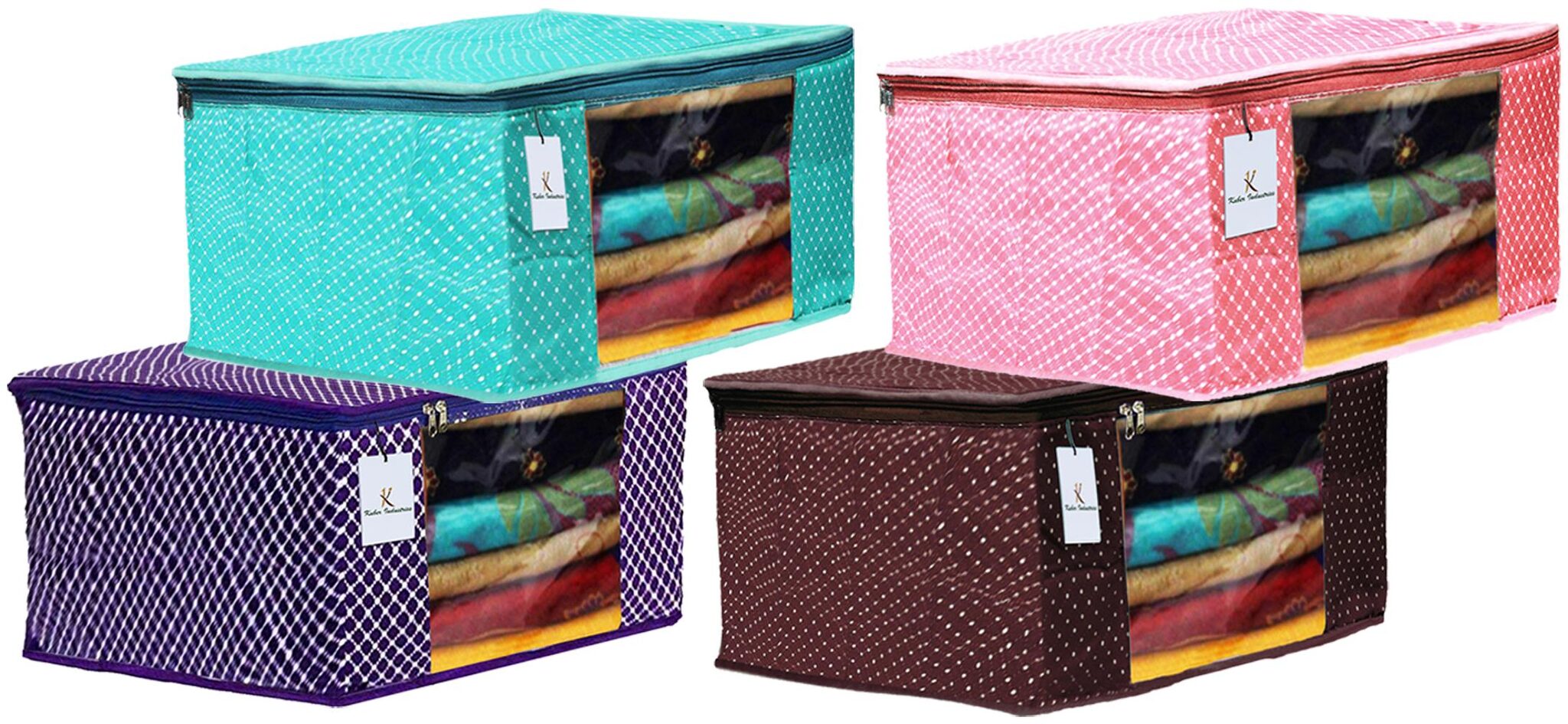 

Kuber Industries Polka Dots 4 pcs Cotton 3 Layered Quilted Saree Cover (Purple Green Brown Peach) - CTHH14943