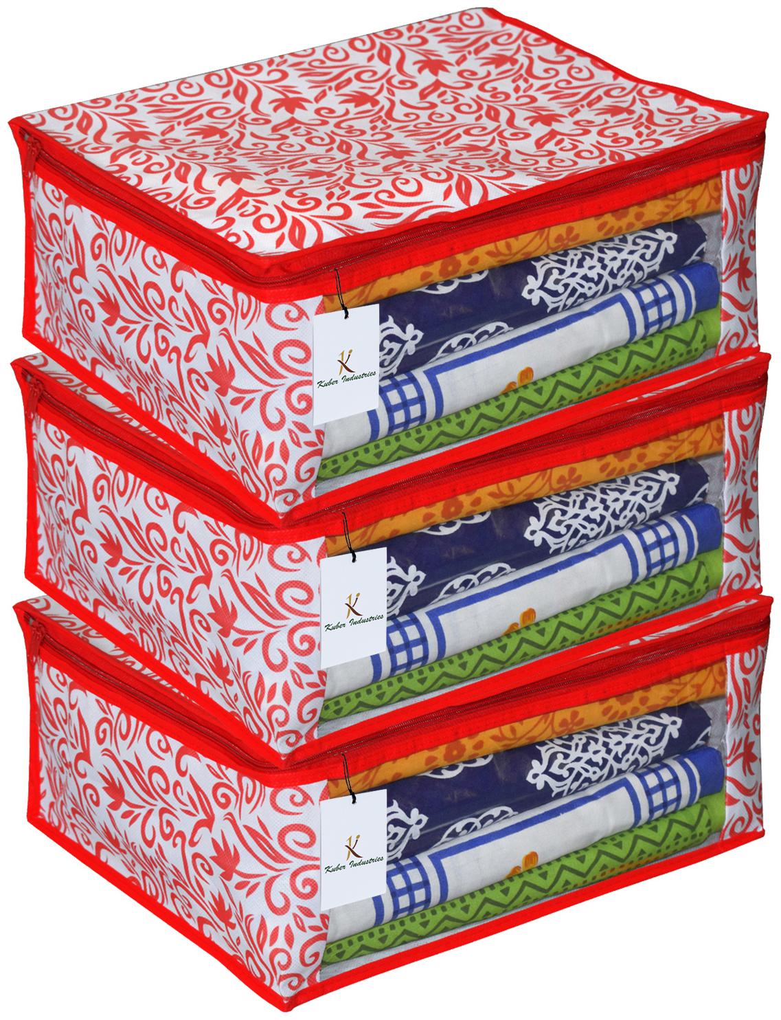 

Kuber Industries 3 pcs Non-Woven Saree Cover (Red)- CTHH11546