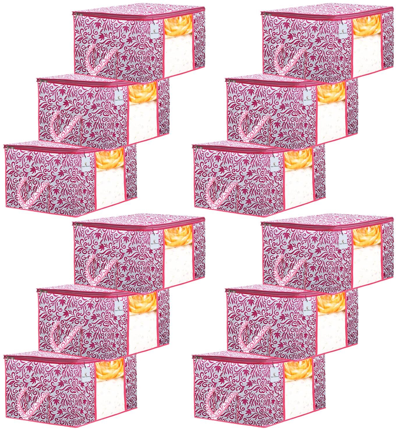 

Kuber Industries Leaf Design 12 pc Non Woven Underbed Storage Bag Storage Organiser Blanket Cover with Transparent Window Extra Large Pink CTHH15611