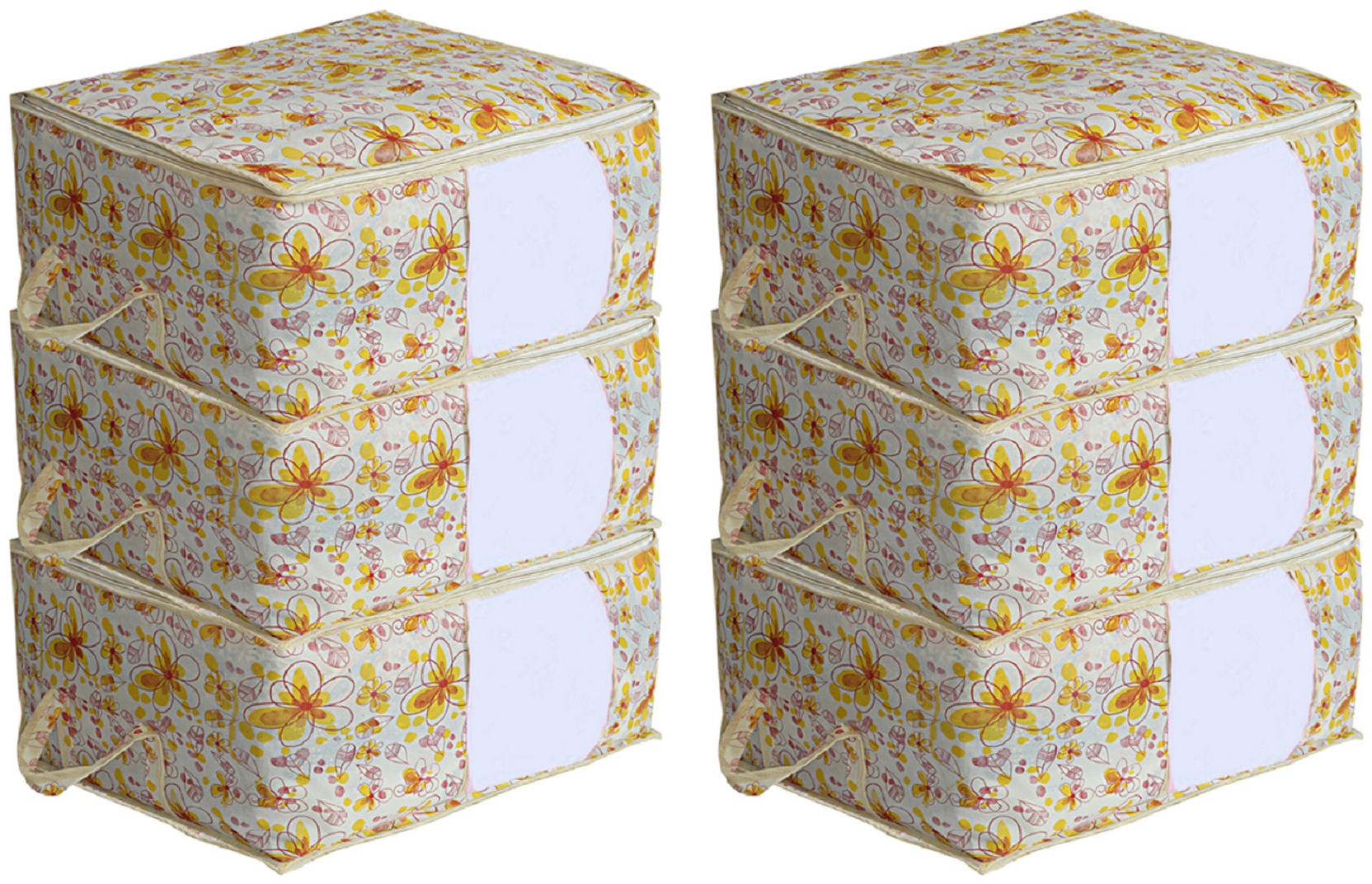 

Kuber Industries Non-Woven 6 pcs Underbed Storage Bag (Ivory Red) CTHH19106