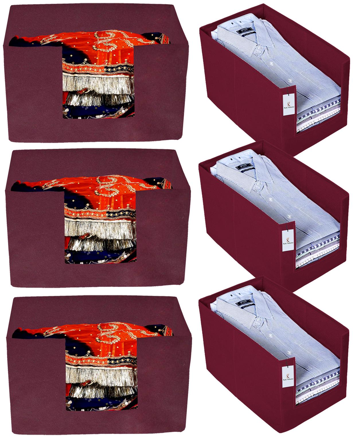 

Kuber Industries Non Woven 3 pc Shirt Stacker And 3 pc Foldable Rectangle Cloth Saree Stacker Cloth Wardrobe Organizer Wardrobe Organizer (Maroon) - CTHH17637