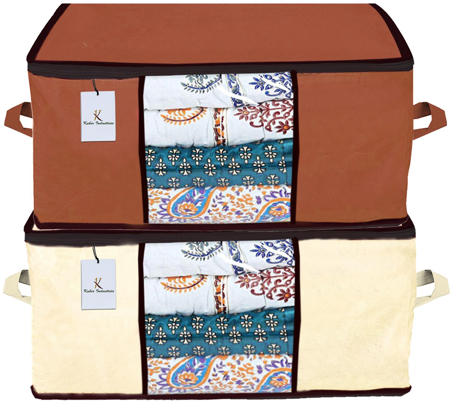 

Kuber Industries Underbed Storage Bag Storage Organiser Blanket Cover Set of 2 - Ivory Dark Brown Extra Large Size CTHH14328